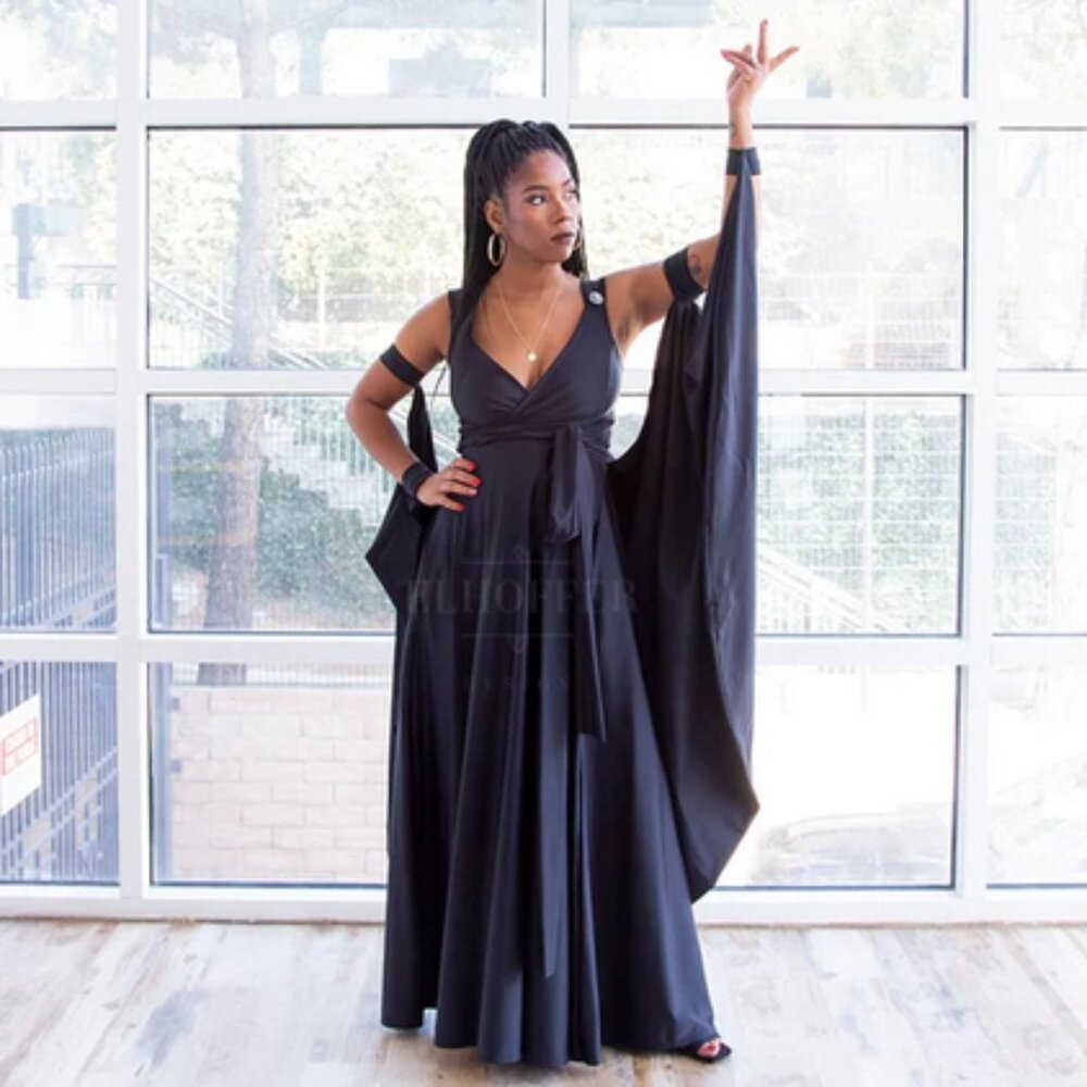 Elhoffer Design Goddess of Art Wrap Dress and Cape Black Medium NEW Hercules